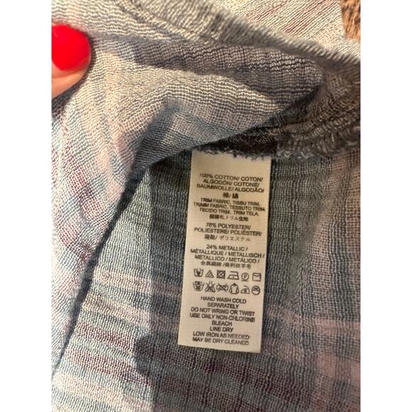 Free People Cropped Cutie Plaid Flannel Batwing Dolman Button Front Shirt - Picture 9 of 10